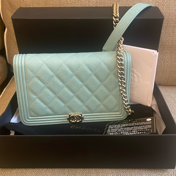 Chanel Boy WOC Tiffany Blue Carviar Leather Crossbody Flap Bag - Picture 1 of 12
